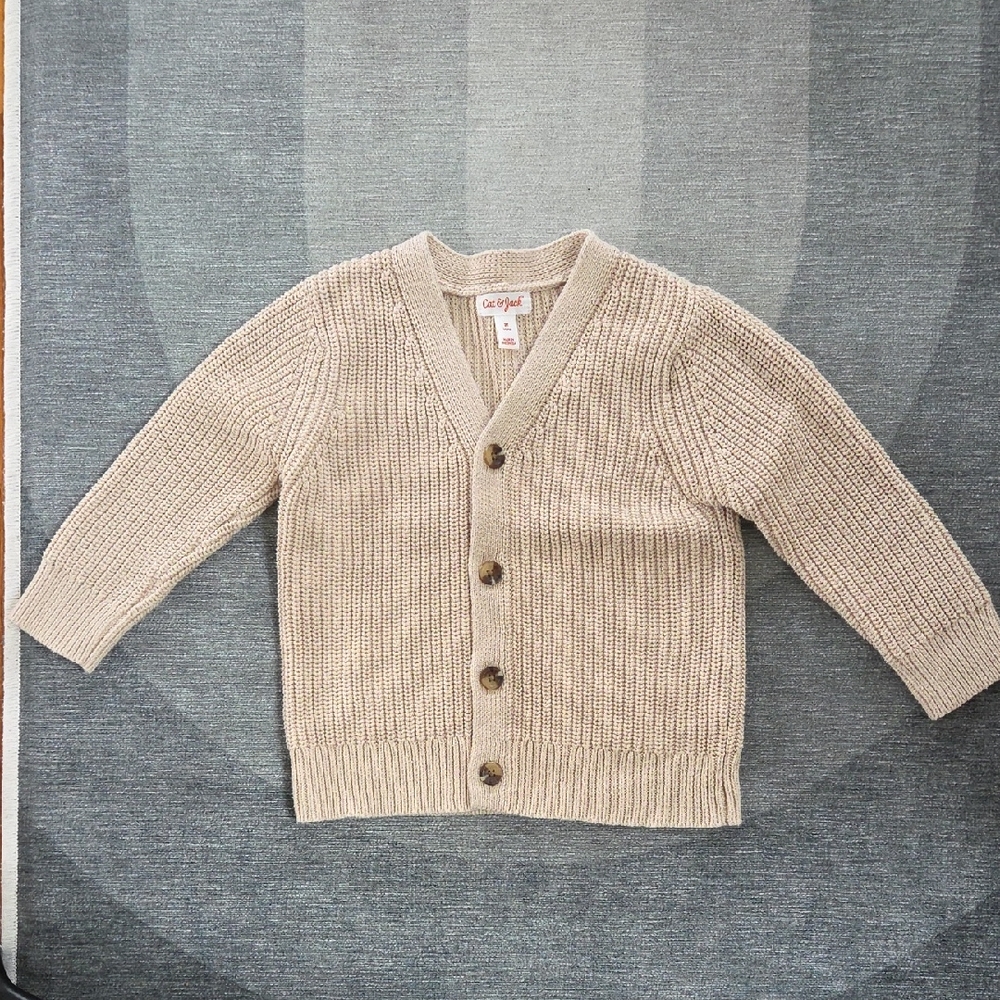 Cat & Jack Ribbed Cardigan Button V- Neck Beige 3T